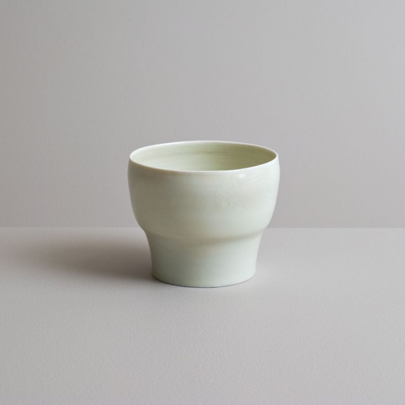 Olen Hsu Translucent Tea bowl in Celadon Glaze Porcelain 9 x11 cm.