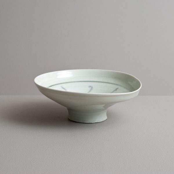Olen Hsu Wavering High Footed Bowl in Celadon with Cobalt Underglaze Porcelain 7 x 18 cm.