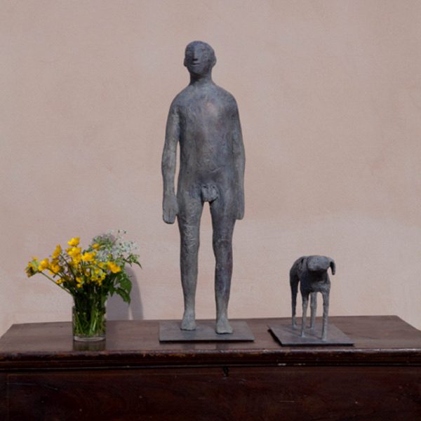 Christopher Marvell Walking Man and Dog, Bronze ed. of V Man: h63 cm Dog: l38 cm