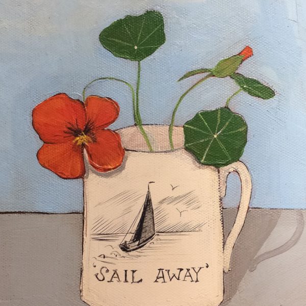 Jo Oakley Sail Away, Mixed media on canvas 24 x 18 cm