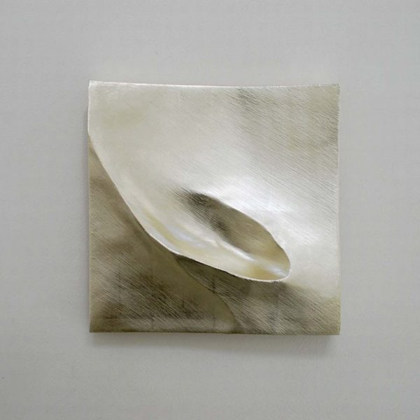 Simon Allen Flow study 2, 12ct White gold on carved wood 30 x 30cm
