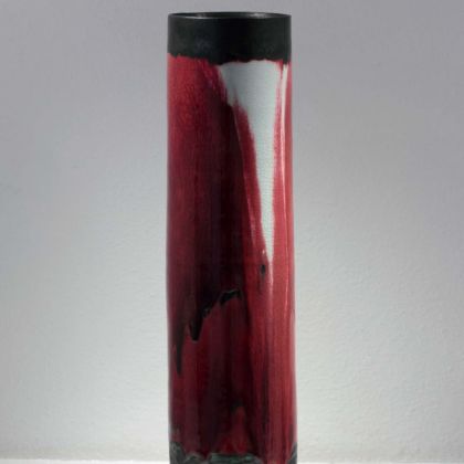 Eddie Curtis EC40 Tall Vase, Stoneware with celadon and copper red glazes h53 x 15cm