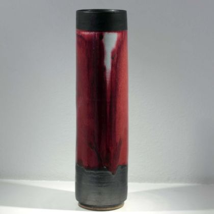 Eddie Curtis EC41 Tall Vase, Stoneware with celadon and copper red glazes h50 x 14cm