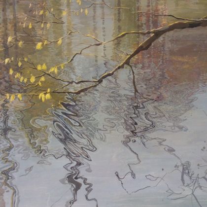 Ruth Stage Bough with Reflections, Egg tempera on gesso board 70 x 80 cm.