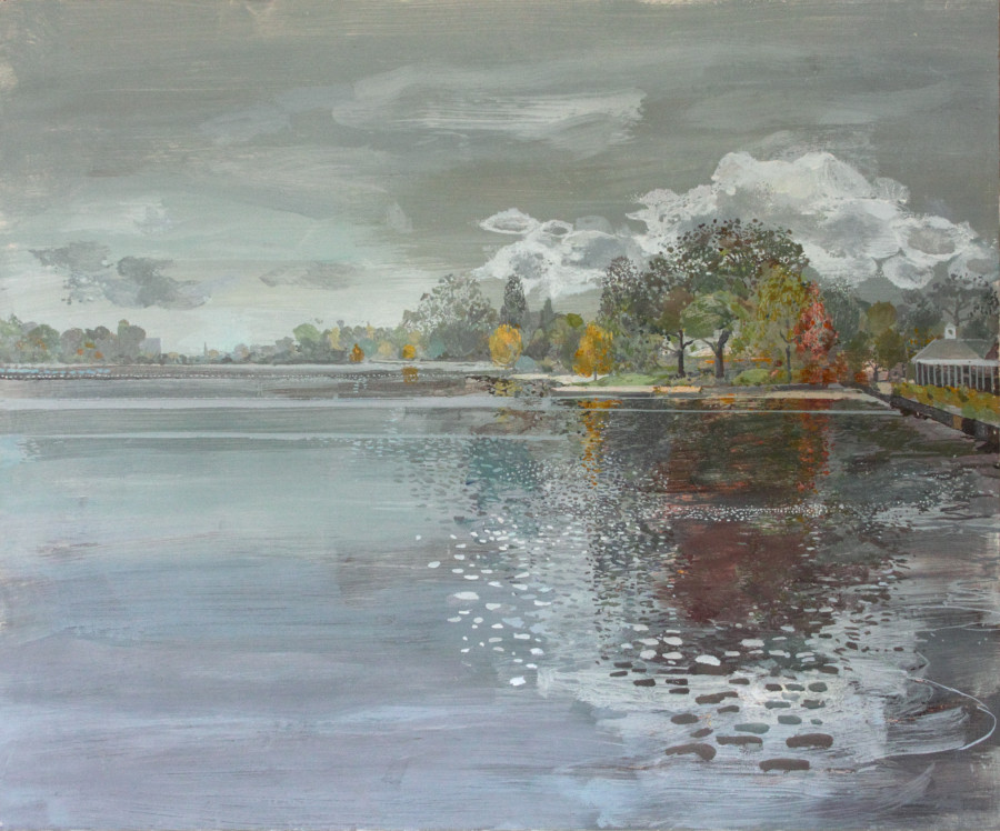 Ruth Stage Serpentine Panorama, Egg tempera on gesso board 100 x 120 cm.