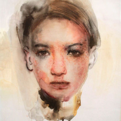 Martha Zmpounou Girl with Freckles 3b, Watercolor and ink on paper 50 x 36 cm.