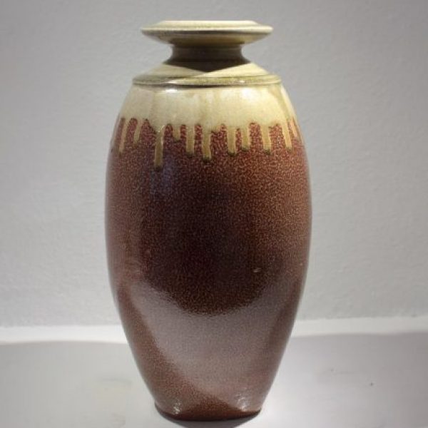 Richard Batterham 49a. Salt glaze bottle, Stoneware with running ash glaze over salt glaze h36 x 18 cm.