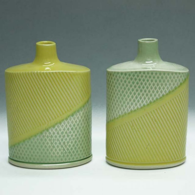 Suleyman Saba SS11+SS12_Squate flasks Yellow and Green h12 x 8 cm h12 x 8-5 cm