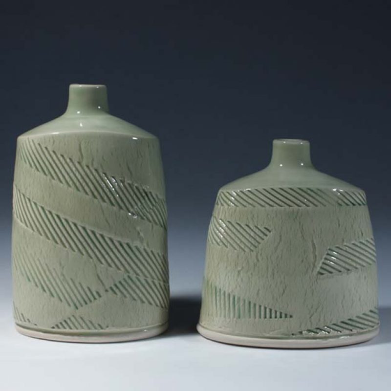 Suleyman Saba SS16+SS15_Pale green vases h 14 x 9 cm h11-5 x 10 cm