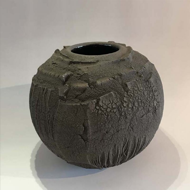 Patricia Shone 25. Earth Jar, Hand formed high iron clay, earthenware with transparent glaze interior h22 cm.
