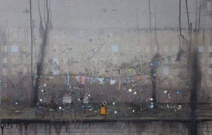 Project GreyHope Wash Day, Oil on Board 69 x 107 cm.