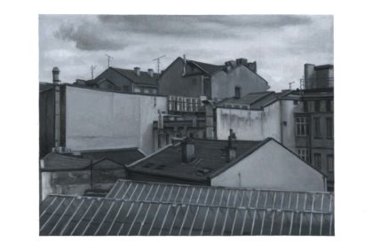 Nicholas Middleton Rooftops, Oil on paper on card 10 x 15 cm.