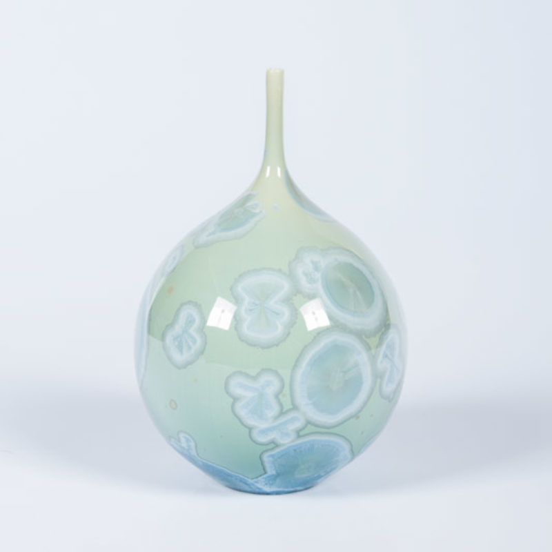 Matt Horne 15. Small Blue/Green Vase, Porcelain with Crystalline Glaze h15 x 10 cm.