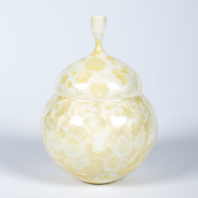 Matt Horne 30. Cream and Yellow Double Bellied Vase, Porcelain with Crystalline Glaze h22 x 14 cm.
