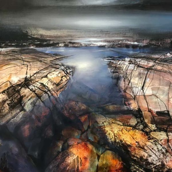 Beth Robertson Fiddes Waiting for the Tides, Mixed Media on v76 x 107 cm.