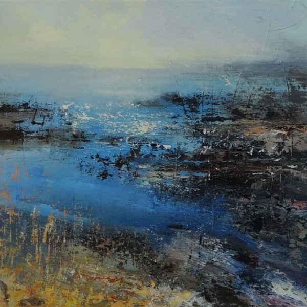 Claire Wiltsher Flight of the Cormorant, Mixed media on canvas 60 x 60 cm.