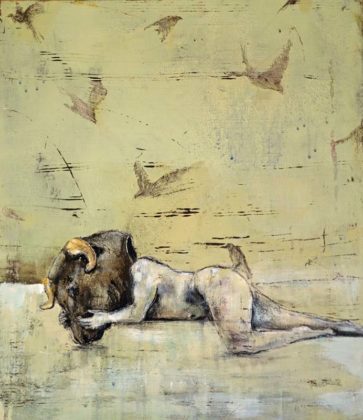 Richard Twose Sleeping Minotaur II, Oil on board 42 x 22 cm.