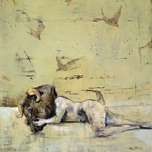 Richard Twose Sleeping Minotaur II, Oil on board 42 x 22 cm.