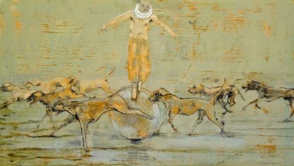 Richard Twose Undoing, Oil on board 42 x 32 cm.