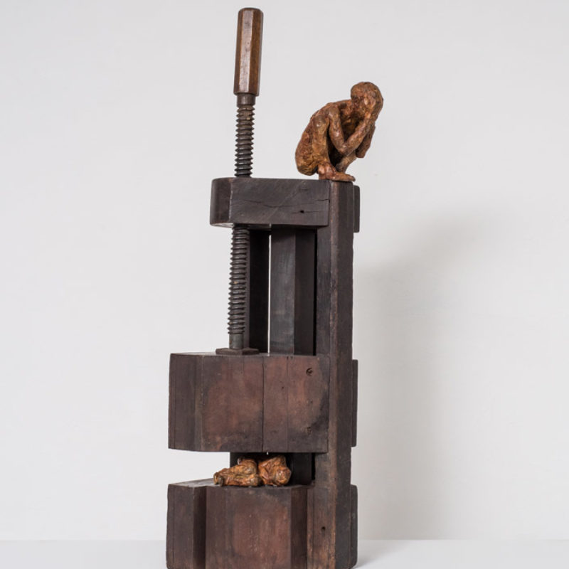 Anna Gillespie, Press, Unique, Bronze and wood, 66 x 17 x 22 cm