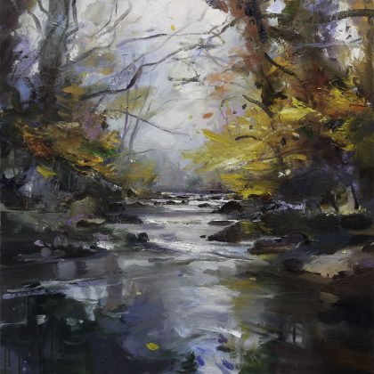 A River in Autumn V, Oil on Canvas 90 x 90 cm.