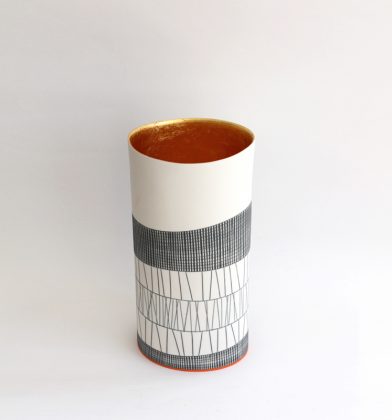 S20. Tall Vase with 23 ct Gold Interior , Parian Clay 11 x 28 cm. Sold